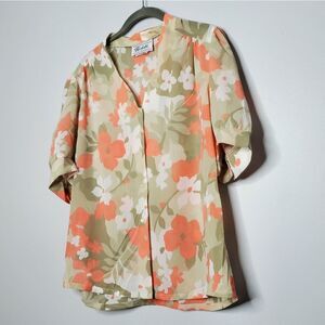 Vintage 14 Teddi Floral Blouse Orange White Green